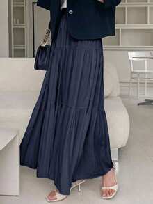 DAZY Women's Solid Color Elastic Waist Multi-Layer Ruffle Casual Skirt - Royal Blue - View 5
