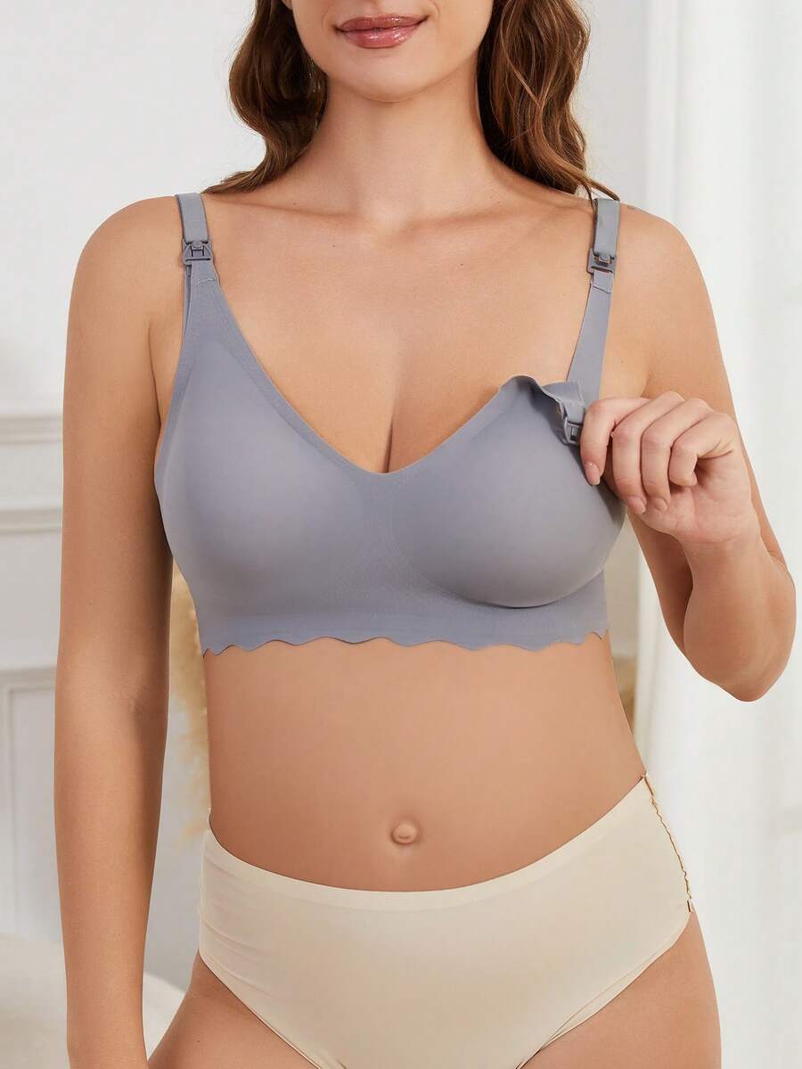 Moonlight&Mama 1pc Solid Color Seamless Mesh Hem Wavy Edge Maternity Underwear - Dark Grey - View 1