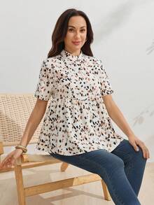 SHEIN Maternity All-Over Print Nursing Top With Stand Collar, Casual Versatile Daily Wear - Multicolor - View 6