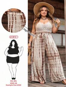 SHEIN CURVE+ 大尺碼 US22 音樂祭海邊度假波希米亞風蠟染印花寬鬆寬腿休閒長褲，波希米亞風女式西式服飾，沙灘度假穿搭 - 彩色 - 查看 10