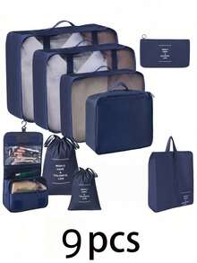 9-teiliges Reiseorganizer-Set, enthält: Kulturbeutel, Kosmetiktasche, Schuhbeutel, Make-up-Tasche, Kosmetikkoffer, Kleiderorganizer-Taschen, Parfümbox, Make-up-Box, Unterwäschebeutel, Gepäcktasche, wasserdichter Kleiderorganizer - Übersicht 8