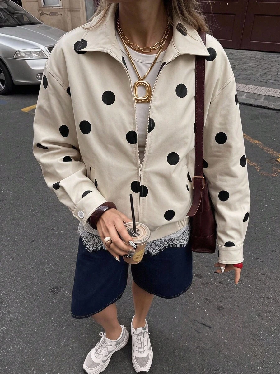 SHEIN EZwear 女士白色波点梭织常规外套