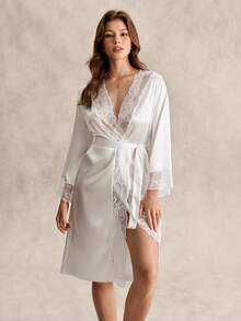 EverLounge 白色女士睡袍 Luxeloungewear，秋冬款 - 白色 - 查看 4