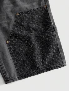 ROMWE MEN Casual Men's Plus Size Cargo Denim Shorts - Black - View 2