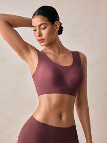 Veilyse Women's Nude Wireless Bra, Thin Fabric, Lift & Support For Large Bust, Removable Pads, Seamless, Comfortable, Elastic, Wide Strap, U-Shaped Sports Bra - Coffee Brown - View 8