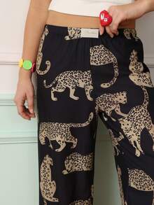 Chillnights Women's Leopard Print Casual Woven Fabric Pajama Bottoms - Black - View 5