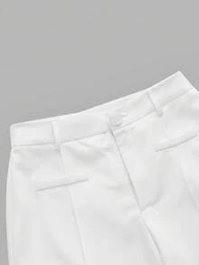 SHEIN MOD 100%純棉高腰白色舒適直筒長褲 - 白色 - 查看 4