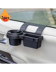 2Pcs Multipurpose Car Storage Box Organizer With Cup Holders, Water Bottle Slots, Side Window Phone Slot & Hanging Storage Rack, Durable ABS Material, Easy To Install Space Saving Stylish Sturdy Structure Auto Interior Storage Accessories Car - Black - View 2