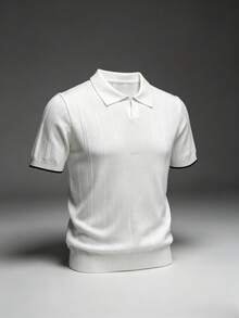 Manfinity Mode Men's Solid Color Short Sleeve Knit Top - White - View 7