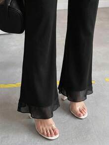 Editum 女款新款黑色修身高腰針織彈性長褲，適合日常與多場合穿著 - 黑色 - 查看 6