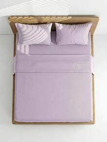 Veyra Day 4pcs/Set 100% Polyester Sheet Set Easy Care Bedding Set Fitted Sheet Set (1pc Flat Sheet+1pc Fitted Sheet+2pcs Pillowcases) Fitted Sheet Set King Queen Full TWIN SIZE Sheet Deep Pocket Up To 35cm , Breathable Better For Sleep - Light purple - View 6