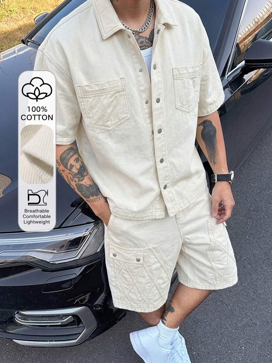 DAZY 男士復古水洗藍牛仔套裝,夏季 - 米色 - 查看 1
