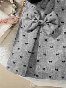 SHEIN Elladie kids 女童可愛休閒短版荷葉袖羅紋上衣搭配時尚刺繡布料裙，舒適甜美 - 彩色 - 查看 4