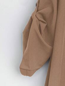 SHEIN Tall CURVE 大尺碼女款法式休閒傳統夏季短袖V領長洋裝 早午餐正式巧克力棕色 - 巧克力棕 - 查看 4