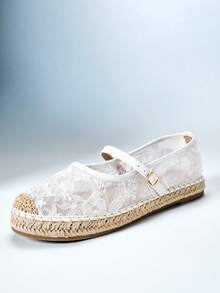 Solezae Women's Elegant Round Toe Floral Embroidery Espadrilles - White - View 5