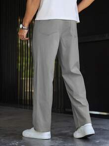 Manfinity Homme Men's Solid Color Patch Pocket Relaxed Fit Casual Pants, Fall - Light Grey - View 2