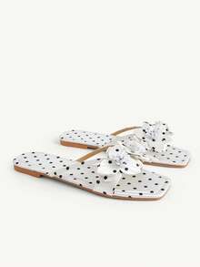 CUCCOO CHICEST New White Square Toe Net Red Flower Fashionable And Comfortable Women's Flat Sandals - White 2 - View 2