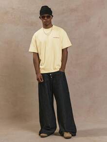 Musero Oversized Short Sleeve Slogan Writing Branded Graphic Print Tshirt Spring&Summer - Yellow - View 4