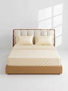 Veyra Day 4pcs/Set 100% Polyester Sheet Set Easy Care Bedding Set Fitted Sheet Set (1pc Flat Sheet+1pc Fitted Sheet+2pcs Pillowcases) Fitted Sheet Set King Queen Full TWIN SIZE Sheet Deep Pocket Up To 35cm , Breathable Better For Sleep - goose yellow - View 8