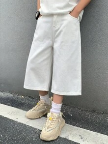 SHEIN 青少年男孩休閒百搭日常穿著牛仔長褲，附口袋 - 白色 - 查看 4