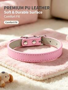1Pc Pink Detachable PU Leather Pet Collar, Adjustable Soft Neck Collar For Small Medium Large Dogs, Cute Daily Wear Collar For Kittens Puppies - Multicolor - View 6
