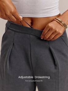 GLOWMODE Pantalones de chándal de pierna ancha de cintura alta de 28" de modal acanalado Glow Easy con cordón ajustable & bolsillos laterales para entrenamiento, ejercicio, uso diario y casual activo - Gris - Ver 4