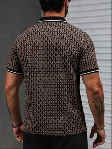 Manfinity CasualCool 男士短袖拼色圖案 Polo 衫，適合外出、聚會與辦公穿著 - 彩色 - 查看 2