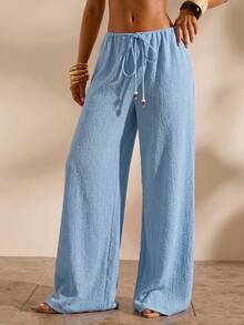Opulessa Women's Summer Beach Solid Color Waist Tie Swim Pants Bathing Suit - Blue - View 1
