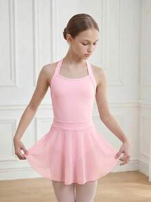 SHEIN Conjunto de Leotardo de Ballet Elegante Rosa Dulce + Falda para Niñas Grandes, Lindo, Escolar, Temporada de Regreso a la Escuela - Rosa - Ver 2