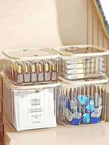 Dust-Proof Cosmetic, Hair Accessory Storage Box, Makeup Box, Desktop Decor Box, Desktop Trash Can, Women's Storage Box, Suitable For Rubber Bands, Hair Clips, Headbands, Hair Ties, Hair Accessories, Cosmetic Storage Box, Travel Essentials - Clear - View 5