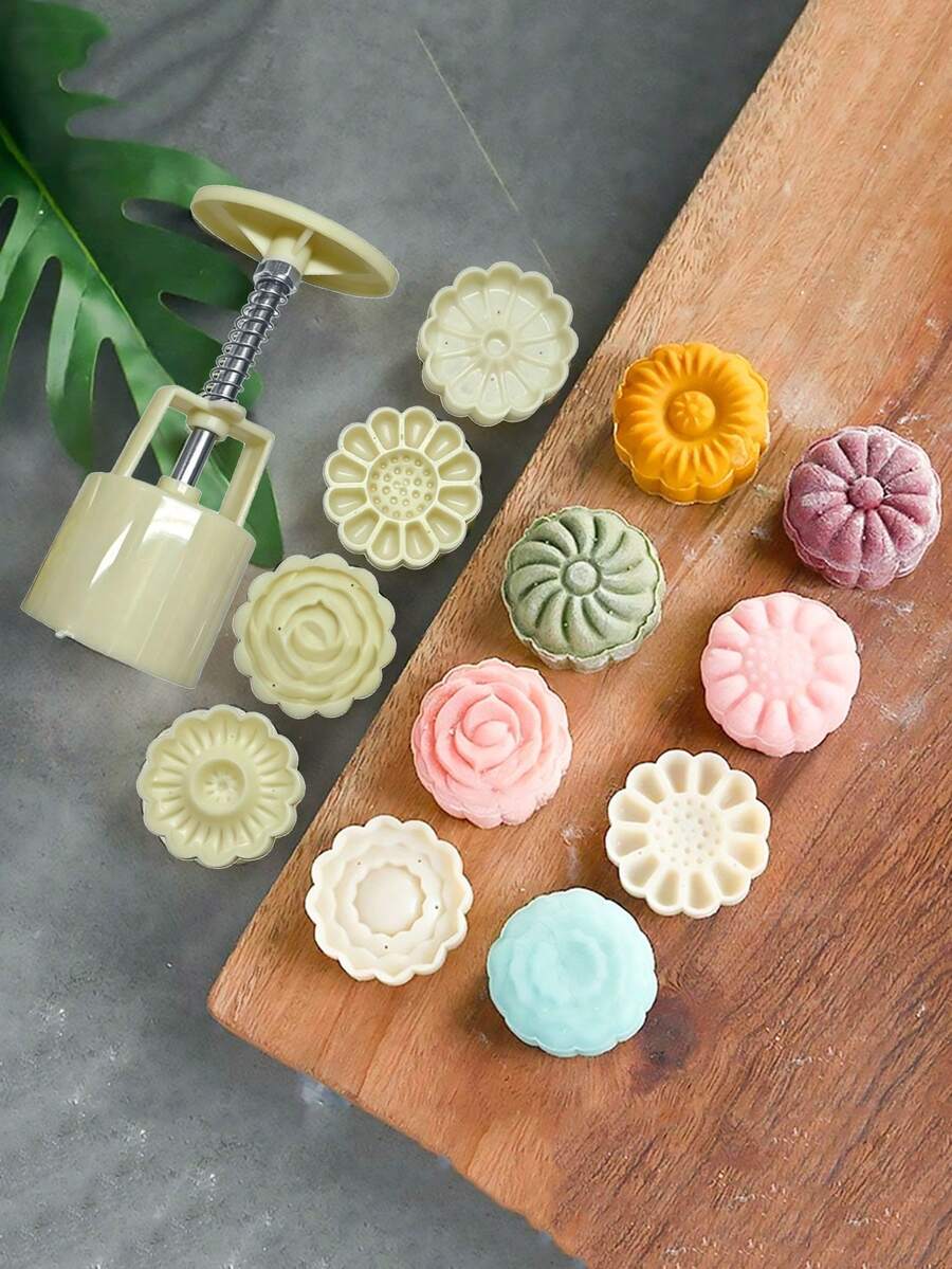 Hand Pressed Mooncake Mold Set ABS Mid Autumn Festival, Mung Bean Cake, DIY Dessert - Beige - View 1