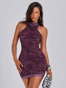 ACID BLVD Summer Y2K Party Animal Print Halter Neck Backless Hip-Exposing Mini Dress - Multicolor - View 4