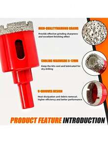 12pcs Multi-Functional Glass & Marble Drill Bit Set, Wet/Dry Use Diamond Hole Opener & Enlarger, Stone Expansion Drill Bits, Sharp Cutting, Durable Cutting Drill Bit Set, 6mm-35mm Drill Bits - red - View 6