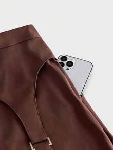 AXEPEAK Men's Solid Color Buckle Design Pleated Wide Leg Loose Fit Long Pants - Brown - View 6