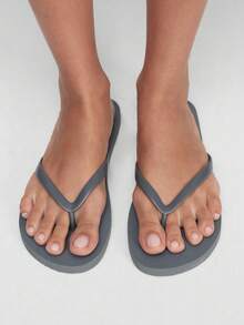 Grefit Women Shoes Summer Open-Toe Flat Bottom 2cm Flip-Flops, Bright Colors And Fresh And Comfortable Flip-Flops, Suitable For Street/Summer, Music Festivals/Themed Parties - Elephant Grey - View 2