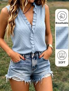 EMERY ROSE Camisa casual sin mangas con volantes y textura para mujer - Lavado ligero - Ver 6