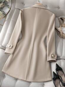 GlowEve CURVE Fashion Casual Double-Breasted Khaki Sleeve Decor Button Plus Size Women's Overcoat - Khaki - View 2