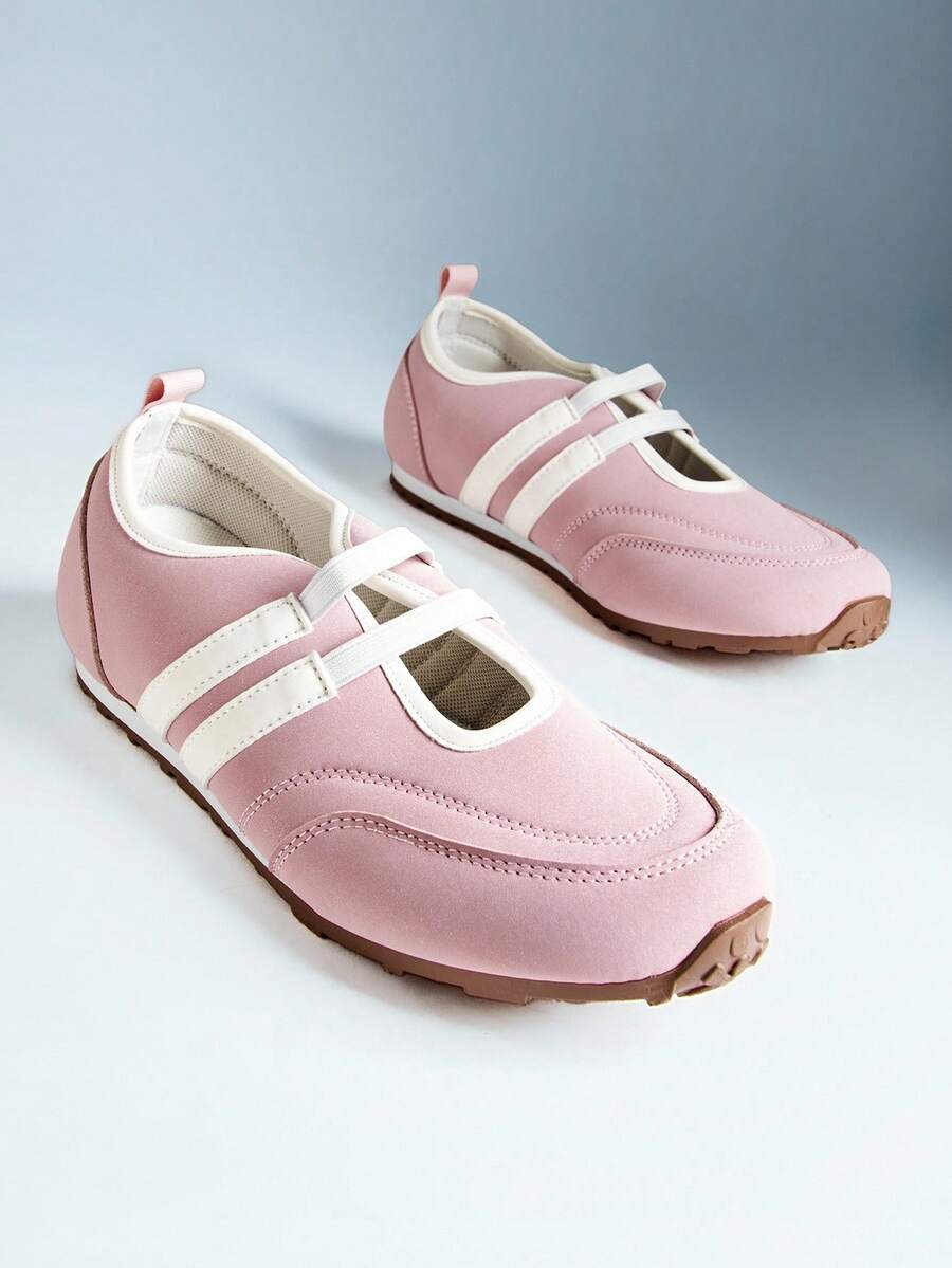Solezae Giày thể thao nữ thoải mái, dễ thương, có dây thun co giãn, kiểu giày ballet. - Hồng - Xem 1