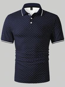 Manfinity Homme Polo estiva casual da uomo con stampa all-over e maniche corte - Blu reale - Visualizzare 4