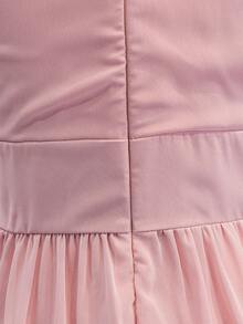 Tween Girls Elegant Back To School Party Wedding Pink Chiffon Halter Neck Hi Waist Cinched Dress - Pink - View 8