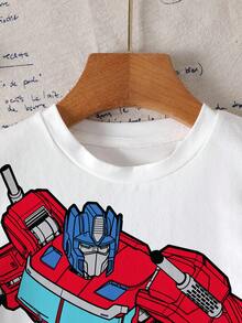 Transformers X SHEIN Young Boy Summer Casual Cartoon Print T-Shirt - White - View 5