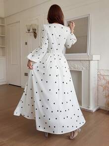 Feyla Women's Polka Dot Puff Long Sleeve Elegant Dress - Multicolor - View 6