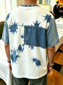 Manfinity Dauomo Men's Fashionable Casual Drop-Shoulder Crew Neck Printed T-Shirt, Faux Denim T-Shirt, Tie-Dye T-Shir - Multicolor - View 2