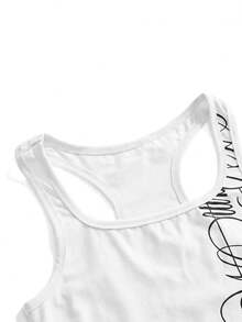 ROMWE Grunge Punk Music Festival Outfit Punk Cross & Slogan Fitted Tank Top & Ultra Low Waist Mini Shorts 2 Pieces Set - White - View 3
