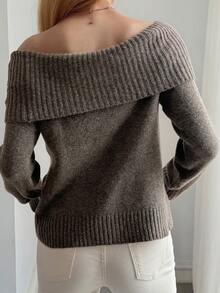 Livesso Women's Solid Color Cold Shoulder Casual French Versatile Daily Wear Long Sleeve Sweater Autumn Everyday Date Grey - Black - View 2