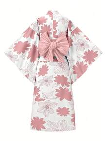 Irokai 日式女款印花傳統兩件式浴衣和服，適合夏季祭典 - 淺粉色 - 查看 2