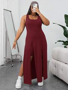 Shapeblank Conjunto de 2 piezas de top sin mangas y shorts de unicolor minimalista talla grande - Burdeos - Ver 5