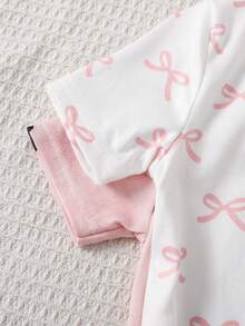 SHEIN 女童休閒極簡修身舒適圓領短袖長褲居家服套裝，適合春夏，4件組 - 彩色 - 查看 8