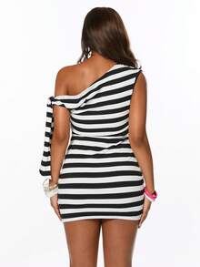 ROMWE Avant Women's Mini Dress, Short Dress, Y2K Light Millennium Striped Patchwork Bright Color Sexy Style - Black and White - View 9
