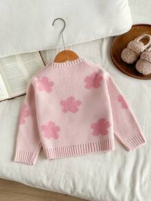 Long-Sleeved Sweater With Flower Patterns Is Soft And Comfortable. Girls Clothes - Pink - View 2